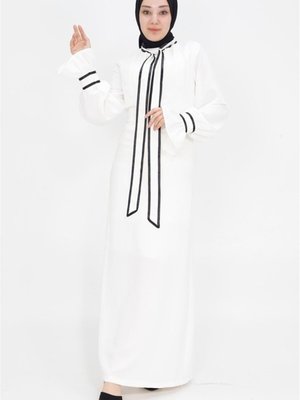 Ekru Krep Kumaş Kravat Yaka Bağlama Detaylı Elbise Ekru Krep Kumaş Kravat Yaka Bağlama Detaylı Elbise