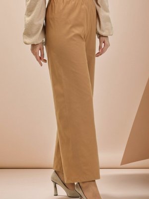 Camel Beli Lastikli Bol Paça Pantolon