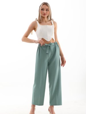 Mint Reems Mevsimlik Ön Bağlamalı Ve Beli Esnek Lastikli Dubble Kumaş Cepli Pantolon Mint Reems Mevsimlik Ön Bağlamalı Ve Beli Esnek Lastikli Dubble Kumaş Cepli Pantolon
