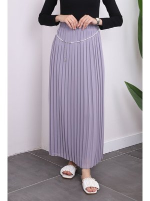 Gri Piliseli Şifon Etek