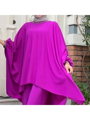 Kol Düğmeli Salaş Tunik Takım Fuşya Kol Düğmeli Salaş Tunik Takım Fuşya