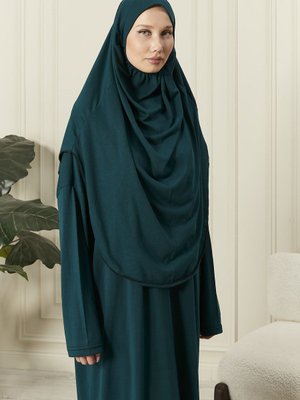 Pamuk Penye Kendinden Başörtülü Namaz Elbisesi