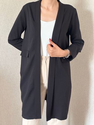 Uzun Kumaş Duble Kol Astarsız Ceket Siyah