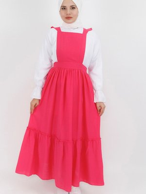 Fuşya Keten Kumaş li Jile Gömlek Elbise Fuşya Keten Kumaş li Jile Gömlek Elbise