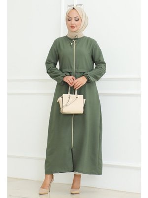 Haki Baler Boydan Fermuarlı Ferace