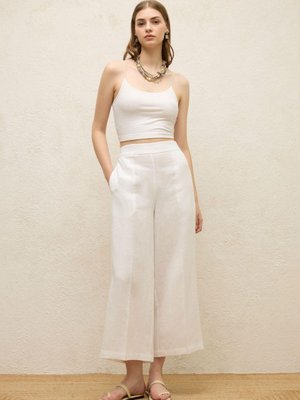 Ütü İzli Keten Pantolon Ekru Ütü İzli Keten Pantolon Ekru