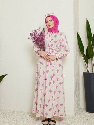 Fuşya Kaktüs Keten Elbise Fuşya Kaktüs Keten Elbise