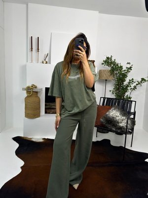 Haki Tencel Kumaş Dökümlü Pantolon Haki Tencel Kumaş Dökümlü Pantolon
