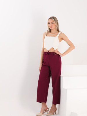 Bordo Reems Mevsimlik Ön Bağlamalı Ve Beli Esnek Lastikli Dubble Kumaş Cepli Pantolon Bordo Reems Mevsimlik Ön Bağlamalı Ve Beli Esnek Lastikli Dubble Kumaş Cepli Pantolon