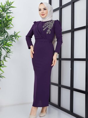 Mürdüm Orkide Abiye Elbise