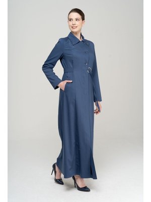 İndigo Gömlek Yaka Kuşak Detaylı Astarlı Pardesü