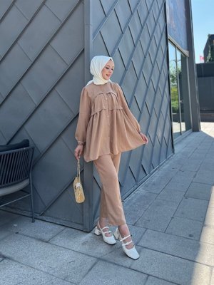 Keten Yazlık Pantolonlu İkili Alt Üst Takım