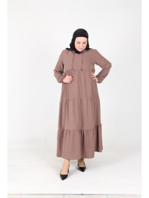 İnci Ayrobin Farbalı Kolları Lastikli Elbise Beden