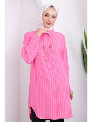 Pembe Çizgili Kolyeli Tunik