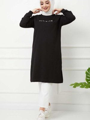 Siyah Baskılı Uzun Tunik