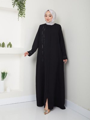 Taş Detaylı Büyük Beden Ferace