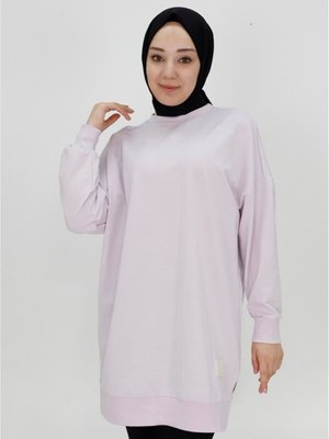 Lila İki İp Kumaş Basic Tunik Sweatshirt