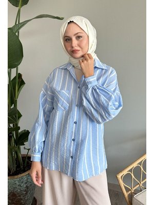 Çizgili Salaş Bebe Mavisi Gömlek
