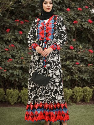 Siyah Desenli Viskon Elbise Siyah Desenli Viskon Elbise