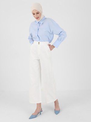 Kemer Detaylı Geniş Paça Kot Pantolon Off White Kemer Detaylı Geniş Paça Kot Pantolon Off White