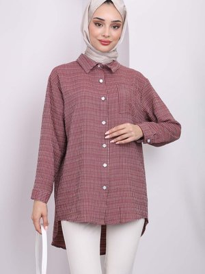 Gül Kurusu Cepli Çizgili Gömlek