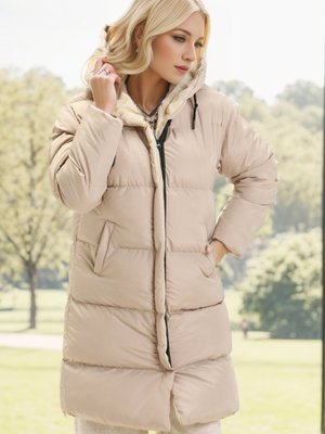 Bej Kapüşonlu Şişme Mont Bej Kapüşonlu Şişme Mont