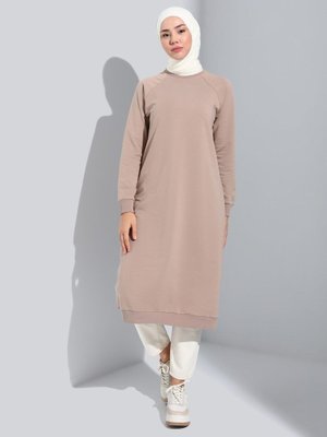 Bisiklet Yaka Uzun Sweatshirt Taş Rengi