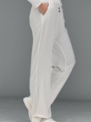 Beyaz Beli Lastikli Bol Paça Pantolon
