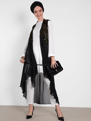 Kadın Siyah (siyah Gold) Pul Payetli Yelek