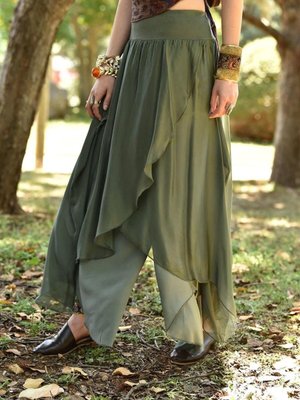 Füme Asimetrik Kapaklı İpek Şalvar