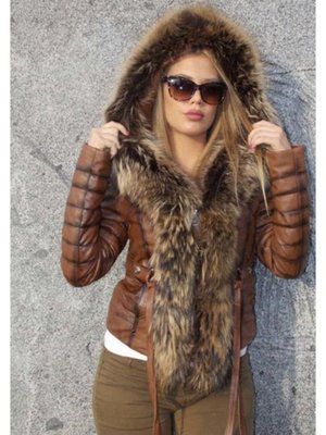 Kahverengi Hakiki Kuzu Derisi Kemerli Luna Kürklü Mont