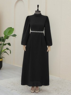 Hakim Yaka Balon Kol Kemerli Elbise