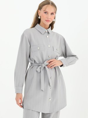 Gri Krep Kumaş Çizgili İkili Takım Gri Krep Kumaş Çizgili İkili Takım