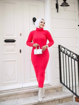 Fuşya Akrilik Balıkçı Yaka Esnek Ve Slim Triko Kalem Elbise Fuşya Akrilik Balıkçı Yaka Esnek Ve Slim Triko Kalem Elbise