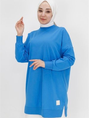 İndigo İki İp Kumaş Basic Tunik Sweatshirt