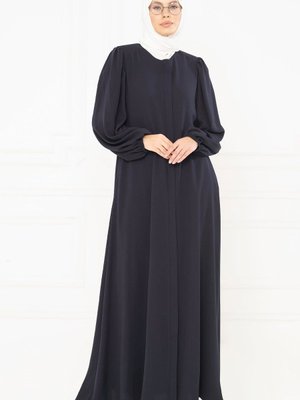 Hare Büzgü Detaylı Lacivert Ferace