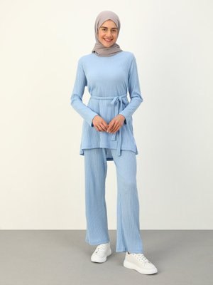 Bebe Mavisi Kemerli Basic Kaşkorse Tunik & Pantolon İkili Takım