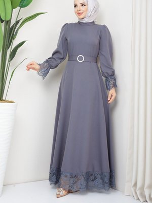 Gri Çitlembik Abiye Elbise