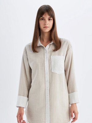 Relax Fit Çizgili Uzun Kollu Gömlek Tunik D1349ax24hs