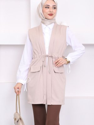 Bej Bel Bağlamalı Yelek Bej Bel Bağlamalı Yelek