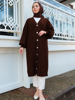 Örgü Desen Triko Hırka Kahverengi Örgü Desen Triko Hırka Kahverengi