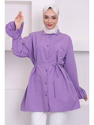 Lila Beli İpli Kol Detaylı Tunik