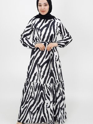 Siyah Zebra Desenli Şifon Kumaş Elbise Siyah Zebra Desenli Şifon Kumaş Elbise