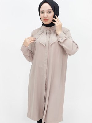 Taş Kristal Kumaş Yakası Taşlı Büyük Beden Tunik Taş Kristal Kumaş Yakası Taşlı Büyük Beden Tunik