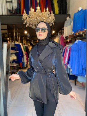 Organze Kumaş Belden Bağlamalı Ceket