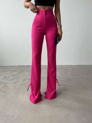 Pembe Atlas Kumaş İspanyol Paça Kurdele Detaylı Pantolon