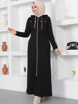 Kuş Gözü Şerit Detay Spor Ferace Siyah Kuş Gözü Şerit Detay Spor Ferace Siyah