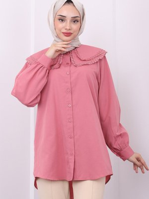 Gül Kurusu Bebe Yaka Güpürlü Gömlek