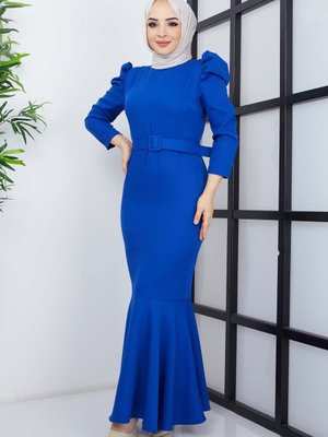 Saks Balık Mavi Elbise