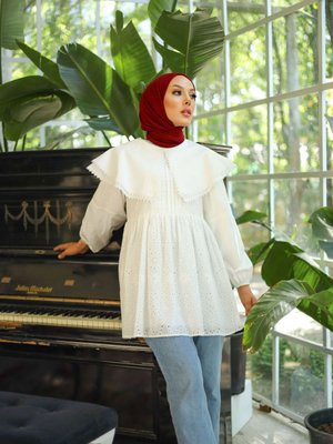 Bebe Yaka Tığ İşçilik Güpürlü Brode Dantel Fisto Tunik